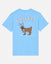 Light blue t-shirt with a cartoon reindeer and 'GOAT USA' text on a light gray background