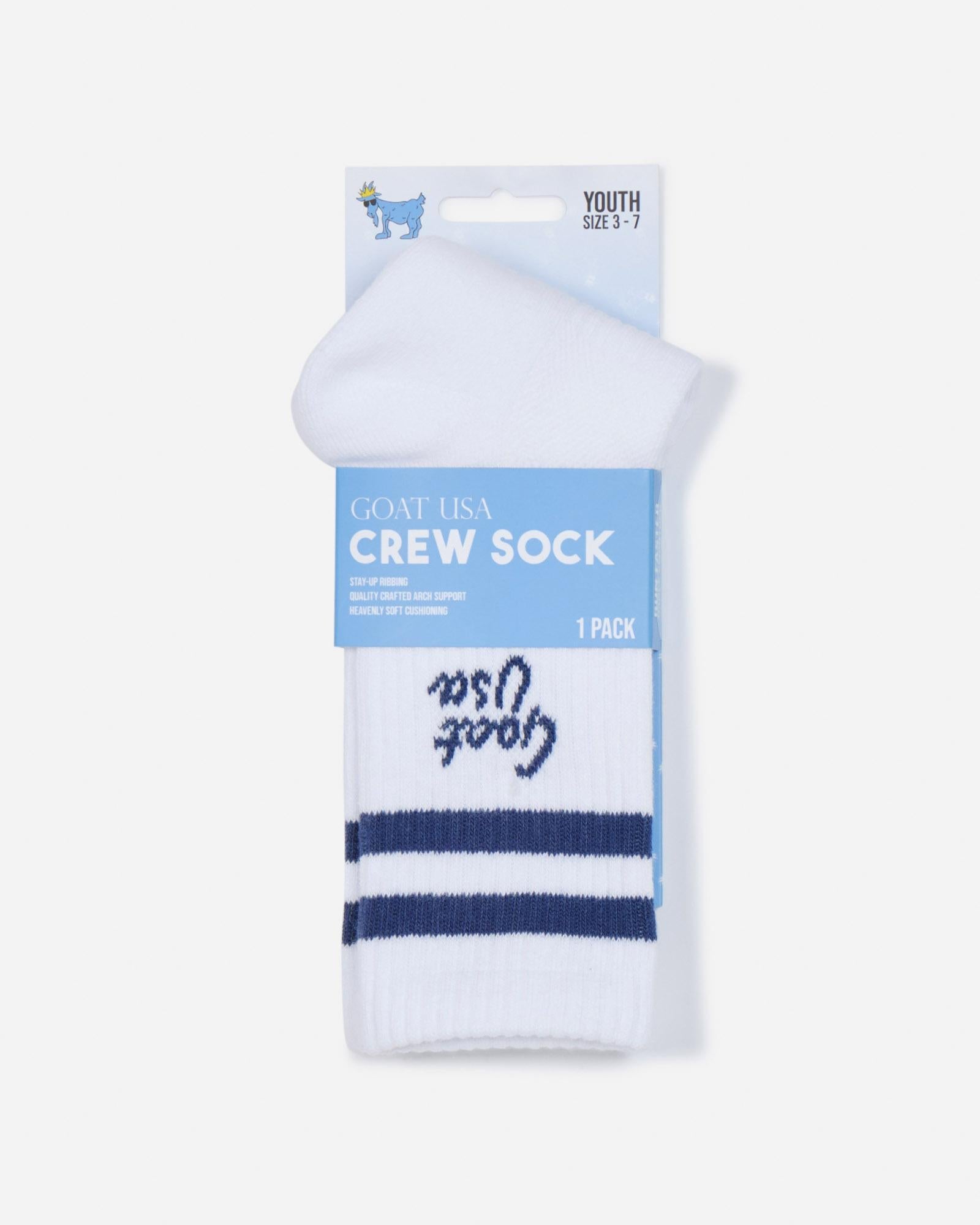 Pair of socks with navy stripes in packaging#color_navy