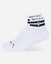 Two white ankle socks with black stripes and 'GOAT USA' branding on the cuff, displayed against a light gray background.#color_white