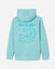 Back of aqua sky hooded sweatshirt with surfing Chuck the GOAT graphic
