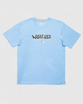 Carolina blue shirt with hockey stick that goes through the wording "GOAT USA"