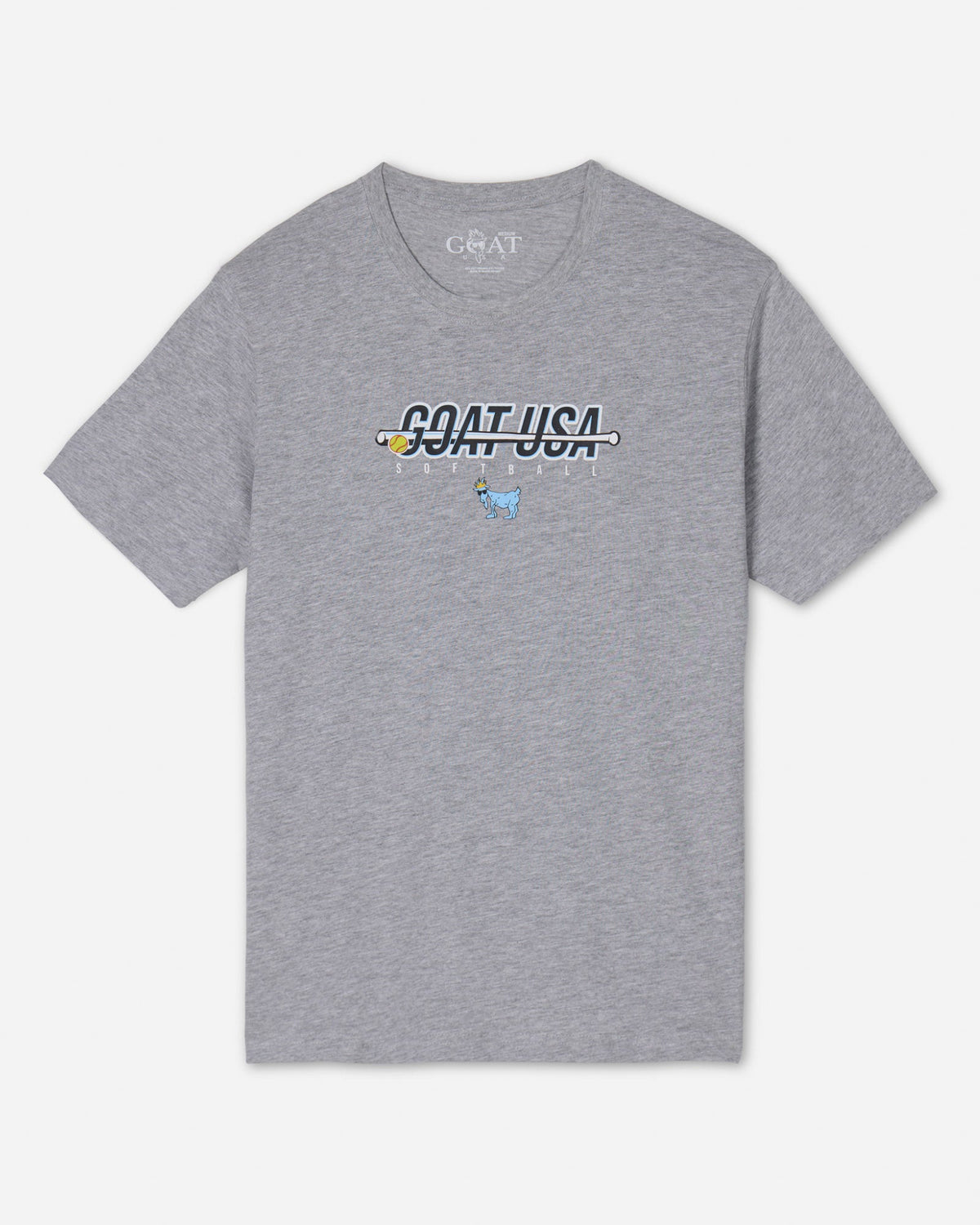 Gray shirt with softball bat that goes through the wording "GOAT USA"
