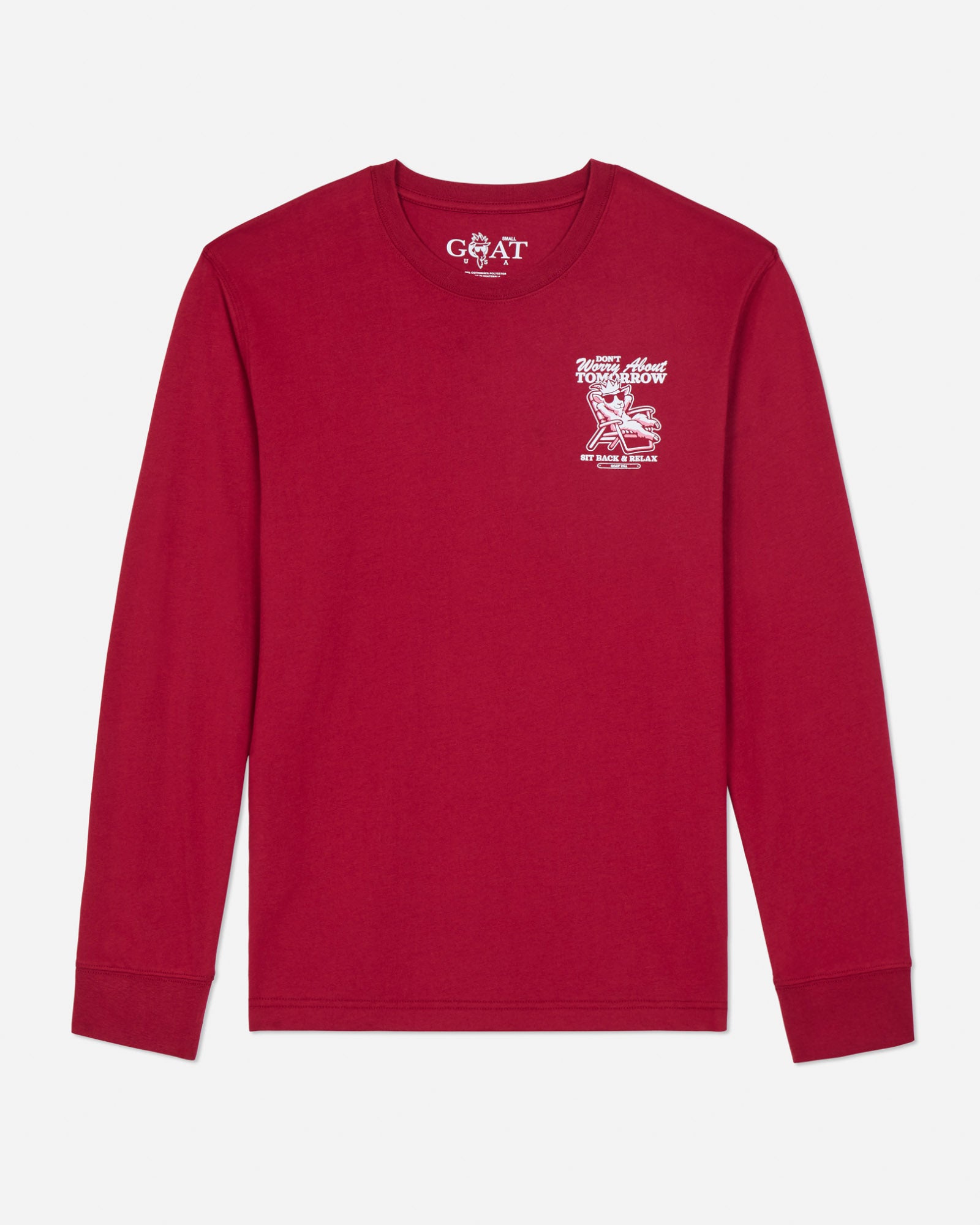 Red long-sleeve shirt with a logo on a light gray background