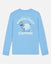 Light blue long-sleeve shirt with snowman graphic and text on a light gray background