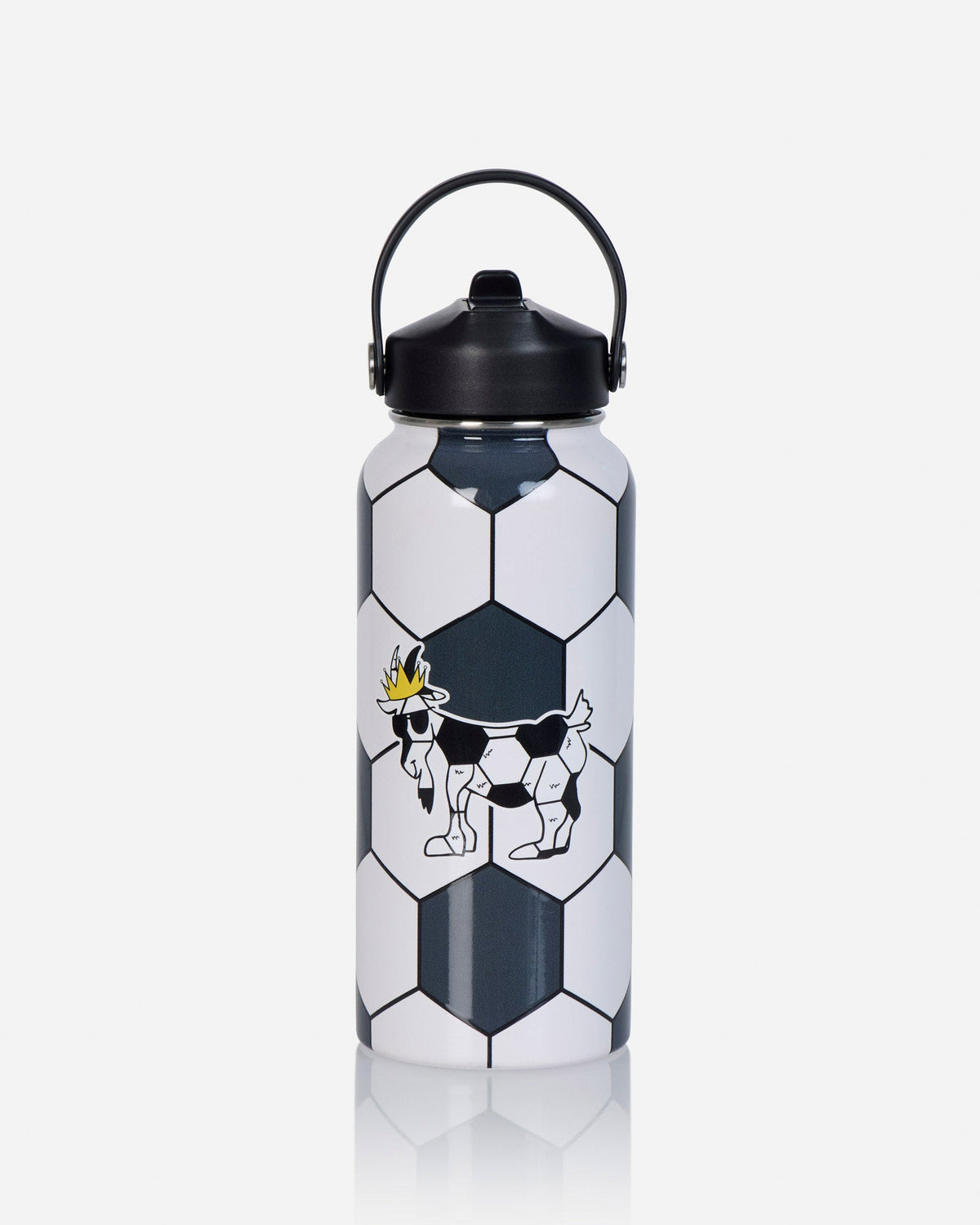 Soccer ball pattern water bottle with soccer ball goat