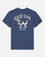 Navy blue t-shirt with a soccer ball goat graphic and text on a white background