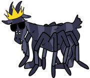 A cartoon spider-like creature wearing a gold crown and black sunglasses, shown on a plain white background.