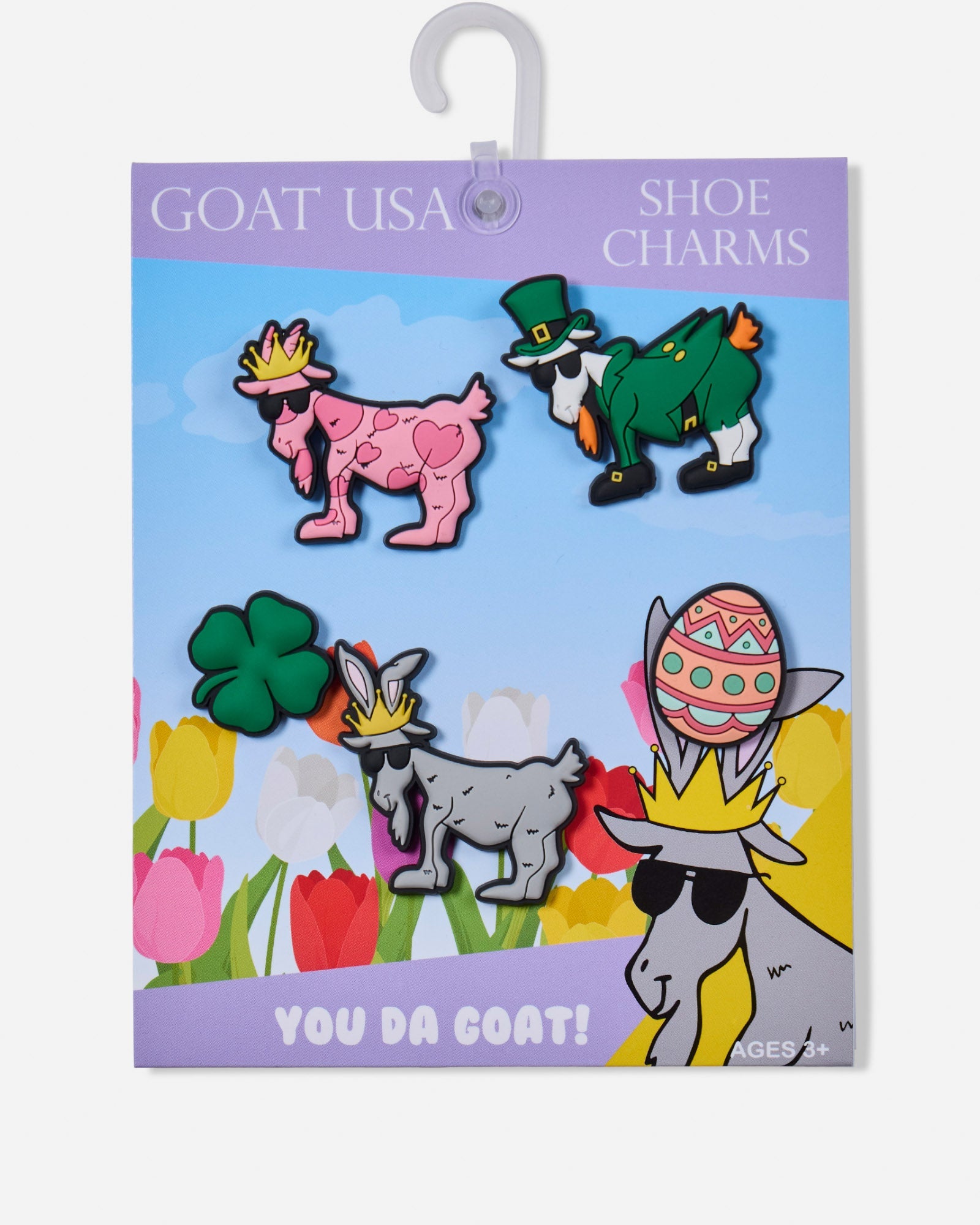 Spring-themed goat shoe charms in package
