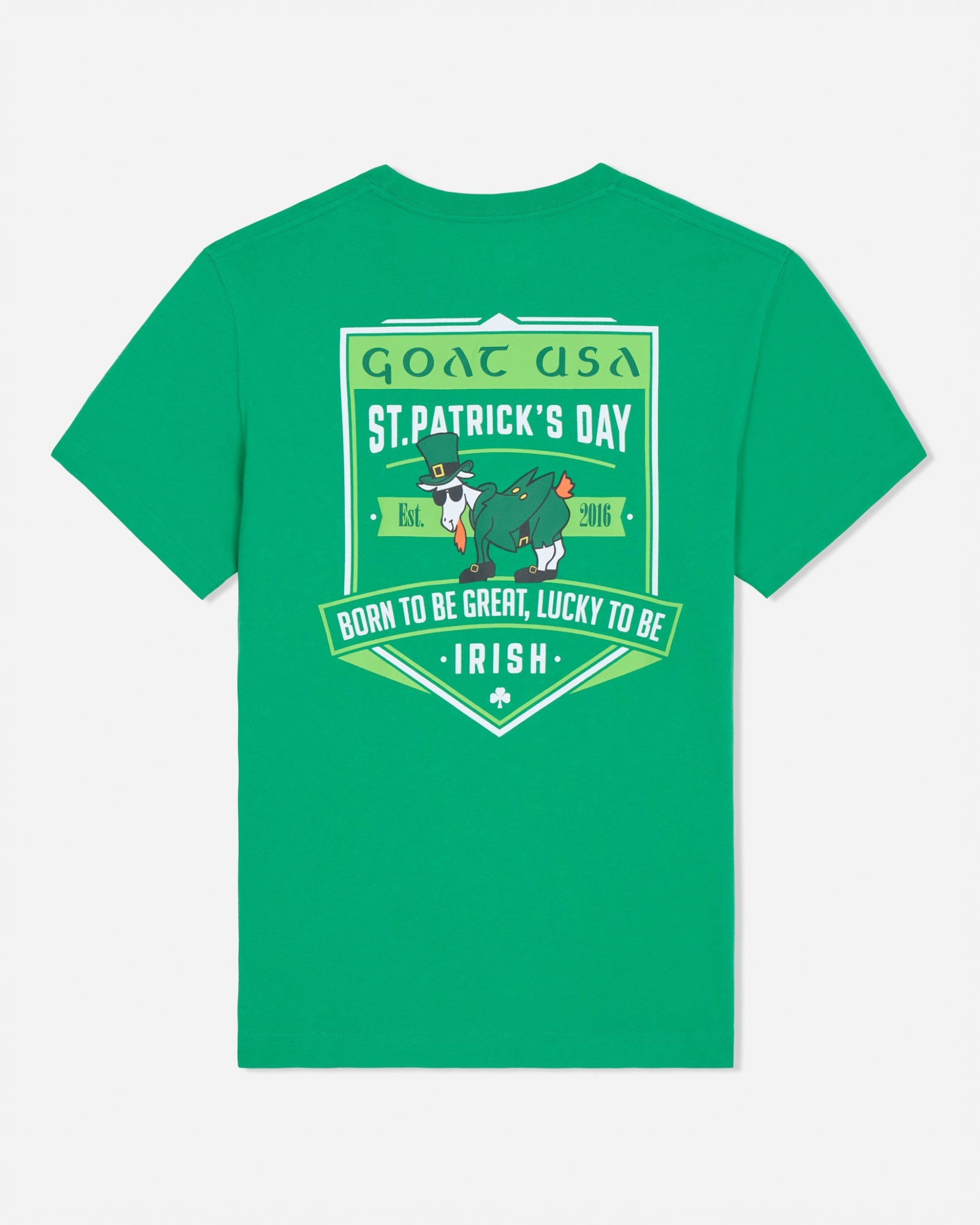 Green t-shirt with St. Patrick's Day design on a white background