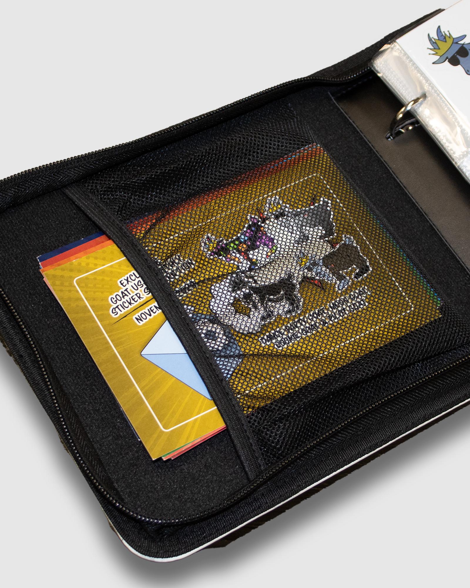 Mesh pocket on inside of binder with flyers