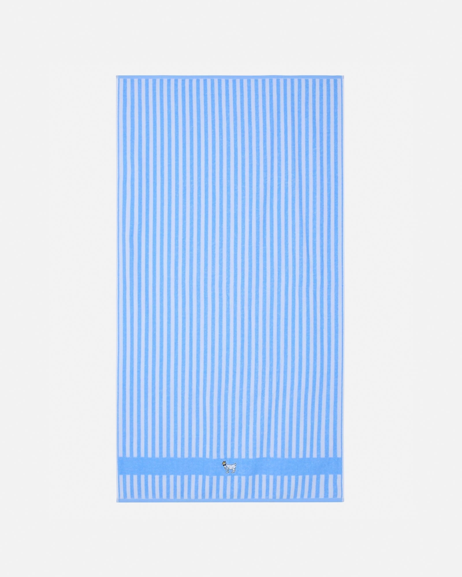 Blue and white striped towel on a light gray background