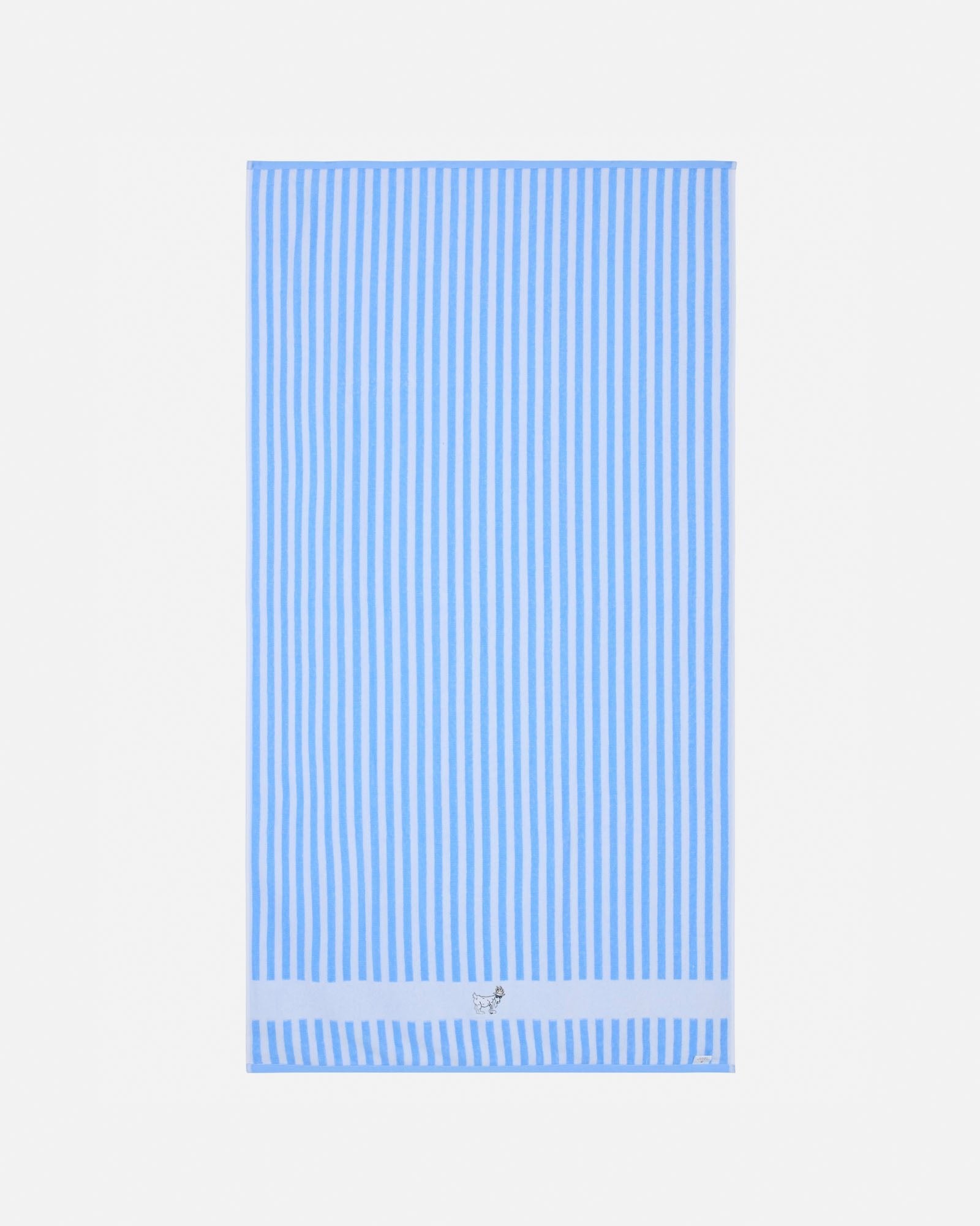 Blue and white striped towel on a light gray background