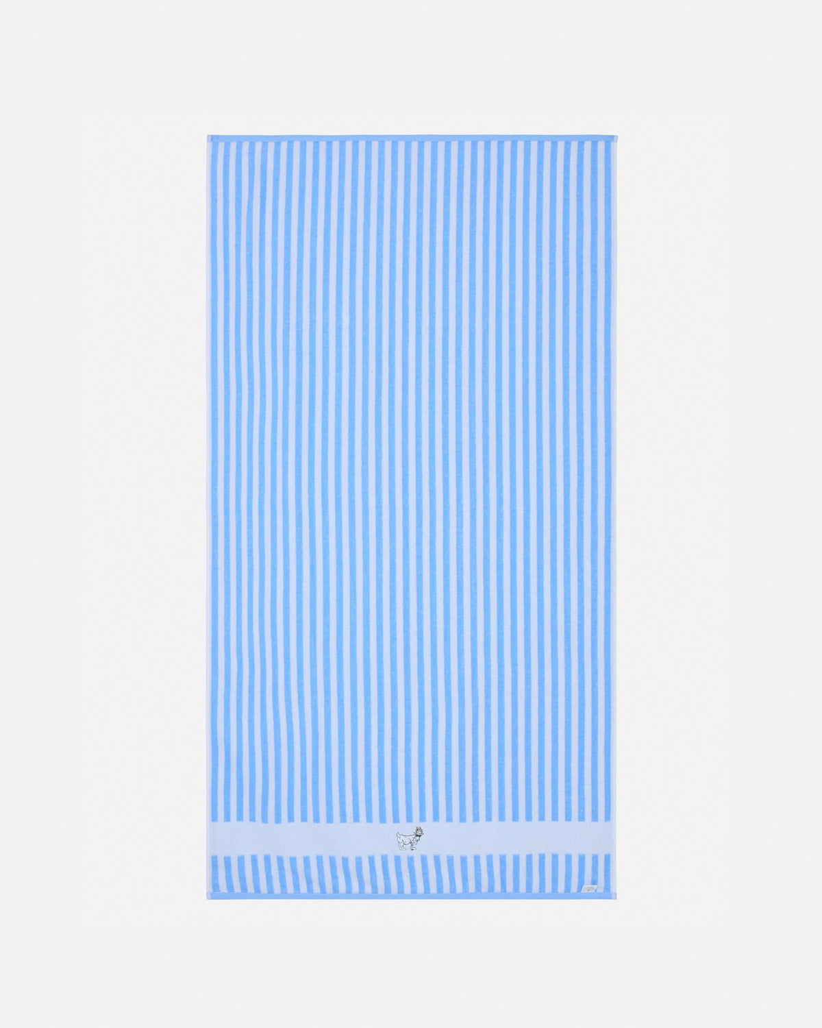 Blue and white striped towel on a light gray background