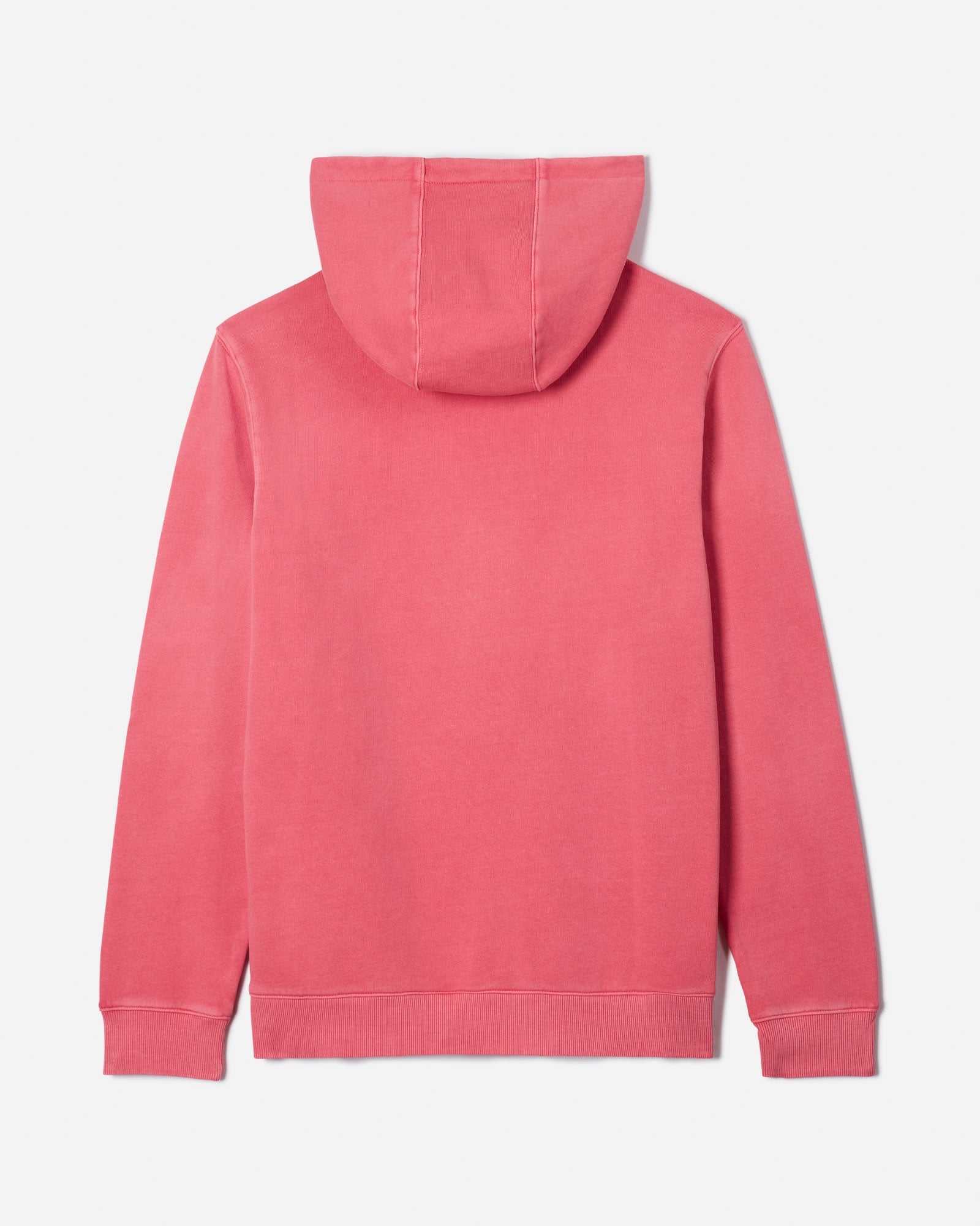 Back of salmon hooded sweatshirt