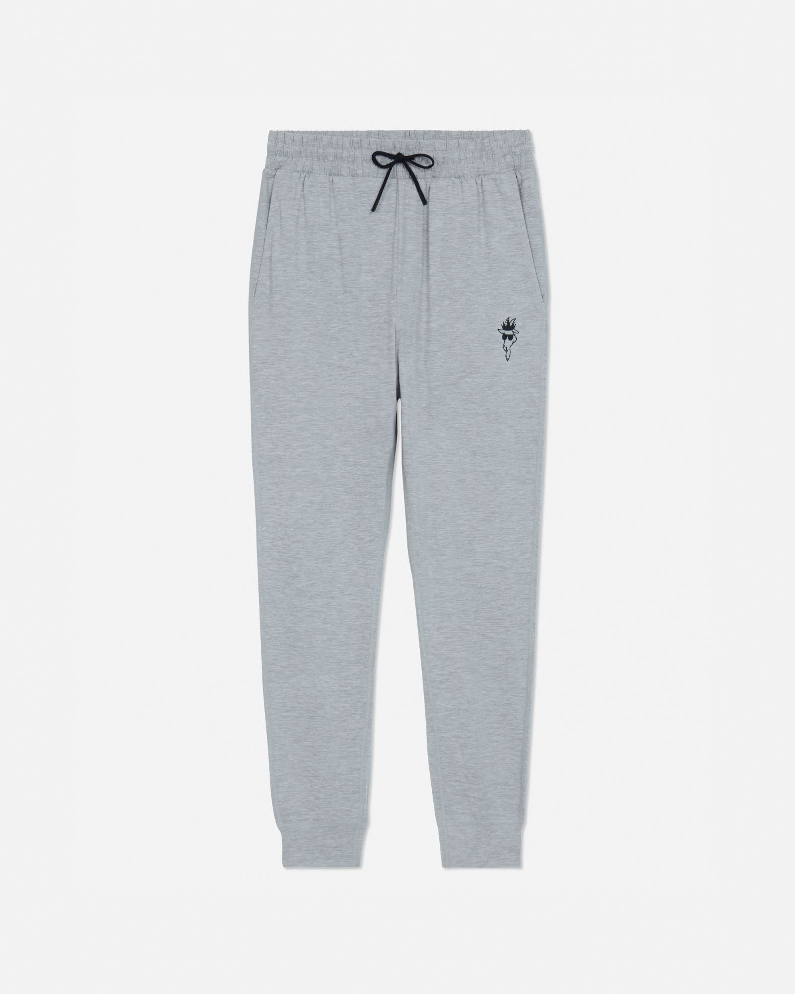 Gray sweatpants with a small black logo on a white background#color_space-dye-gray