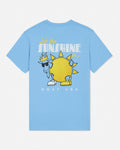 Light blue t-shirt with a cartoon goat and 'Sunshine' text on a light gray background