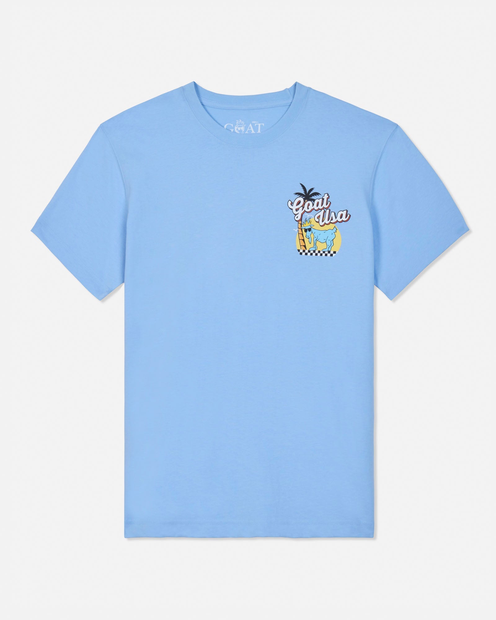 Light blue t-shirt with a graphic design on a white background