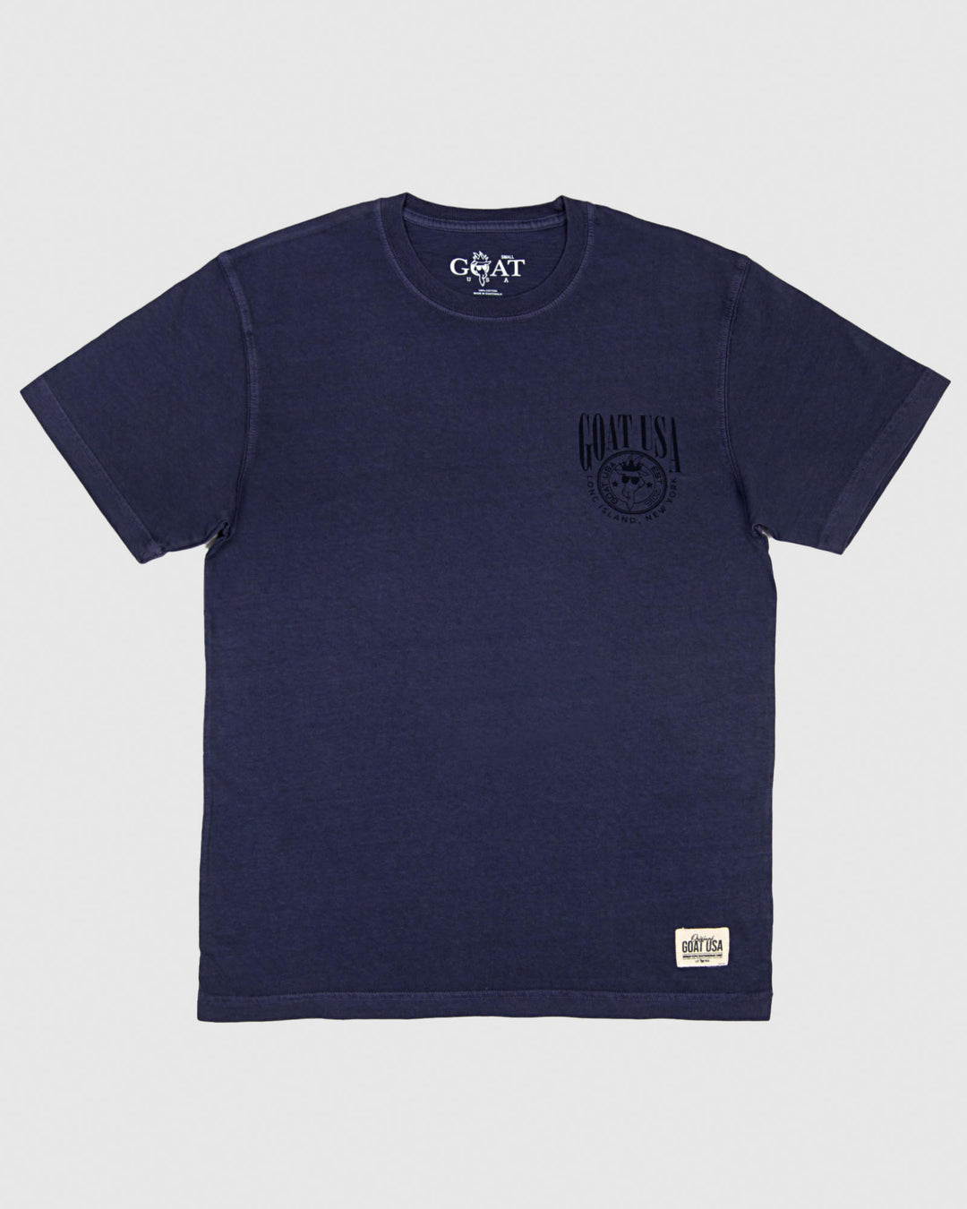 Navy t-shirt with alternate GOAT USA logo on left chest#color_navy