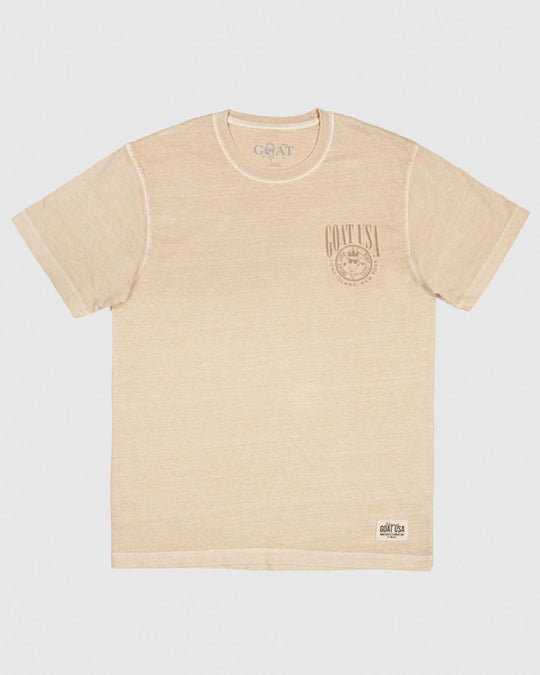 Sandshell t-shirt with alternate GOAT USA logo on left chest#color_oatmeal