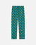 Teal pajama pants with taco pattern on a white background