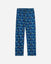 Front of navy pajama pants with space and alien goats pattern