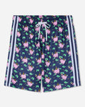 Navy mesh shorts with money and piggy bank design