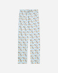 Front of ice blue pajama pants with cookie and cookie goats pattern