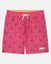 Pink swim shorts with a pattern on a white background