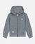 Gray toddler-sized hoodie with brand logos on a light gray background#color_gray