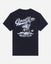 Back of black t-shirt with goat hockey player graphic