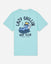 Back of mint t-shirt with goat laying in bed graphic and text that reads 'LAZY CHILLIN GOAT USA NAP CLUB'