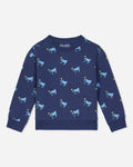 Navy crewneck with light blue goats