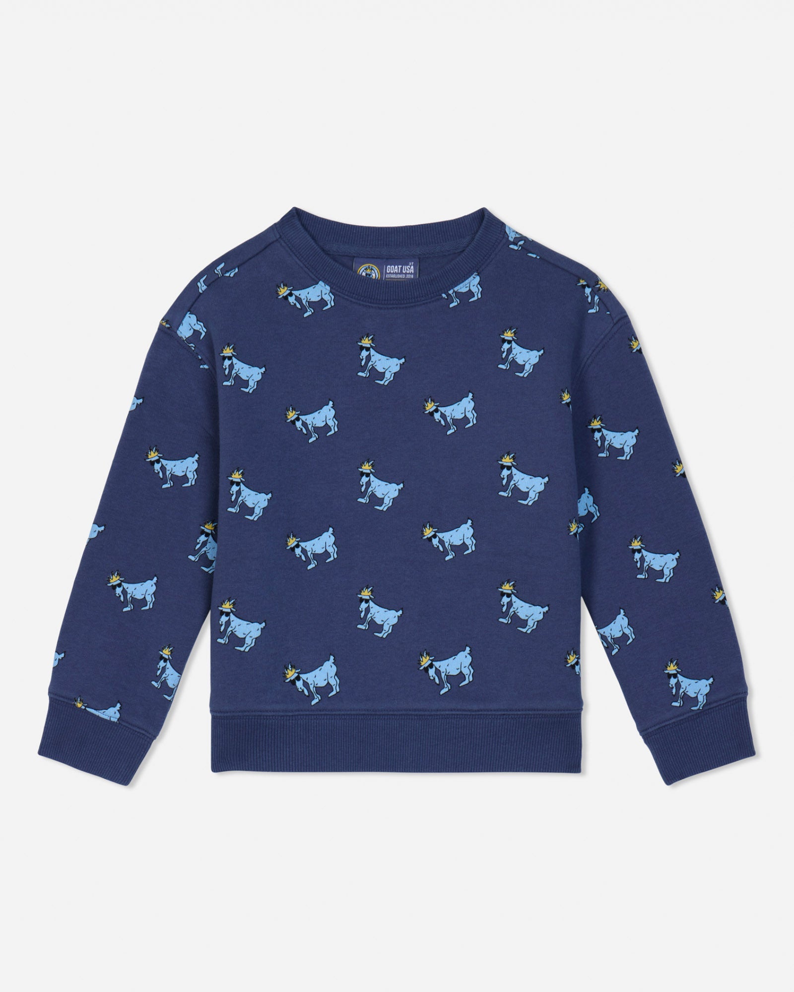 Navy crewneck with light blue goats#color_navy