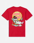 Red t-shirt with melting snowman graphic with text that reads "I'M TOO COOL TO BE HOT"