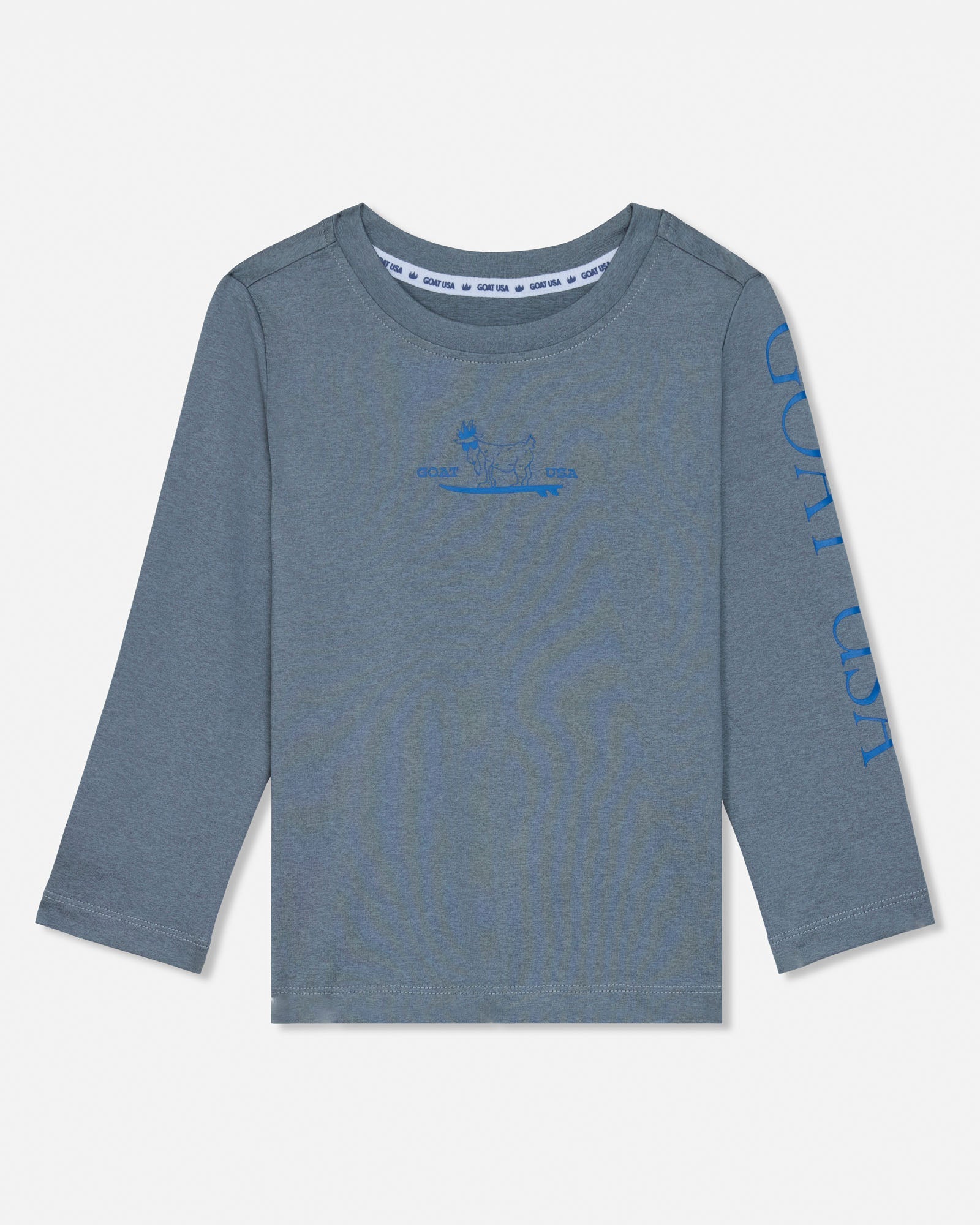 Gray long-sleeve shirt with branding on a light gray background#color_gray