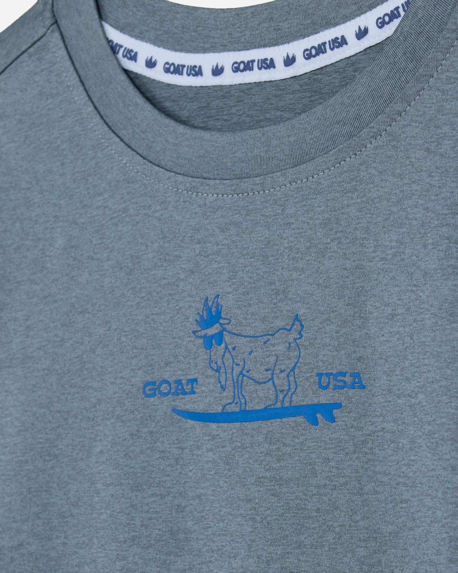 Gray t-shirt with blue 'GOAT USA' logo on a white background#color_gray