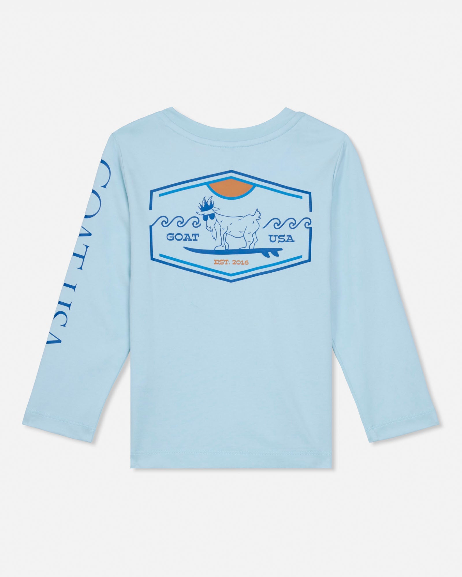 Light blue long-sleeve shirt with a graphic design on the back against a white background#color_delicate-blue