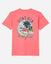 Back of salmon t-shirt with Chuck the vacation GOAT in a tropical paradise graphic
