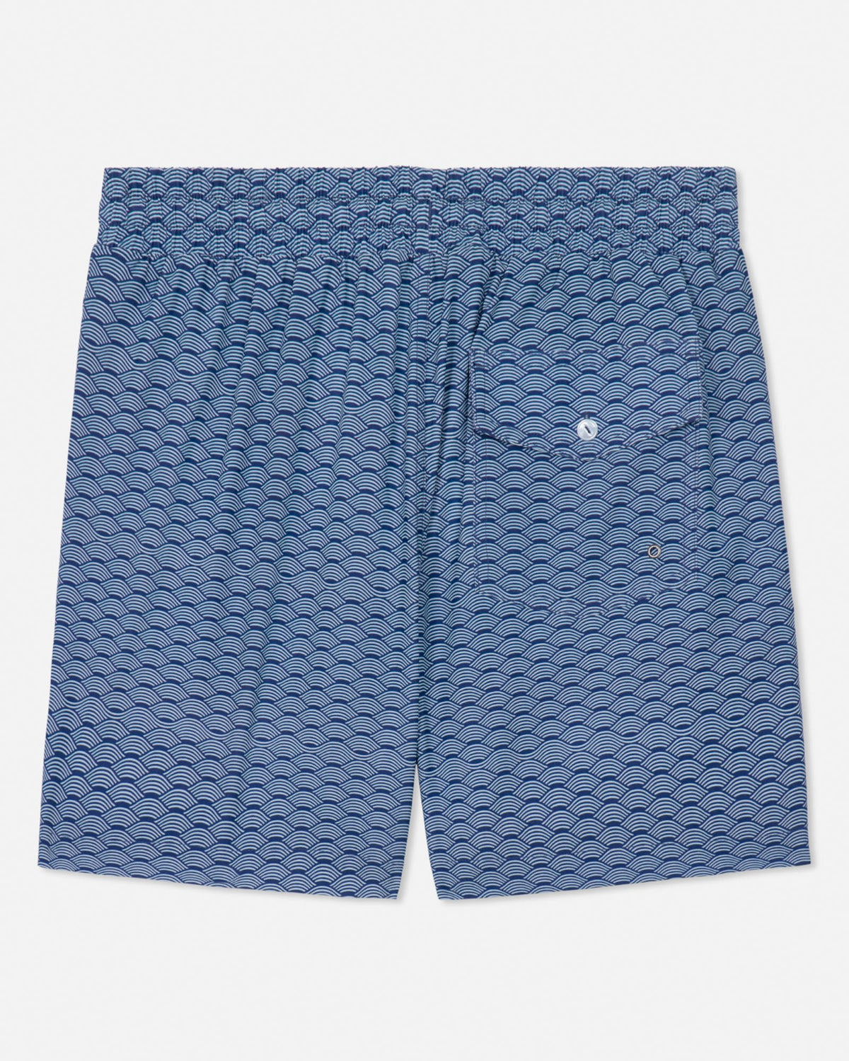 Blue patterned shorts on a white background