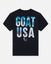 Black t-shirt with 'GOAT USA' text on a white background