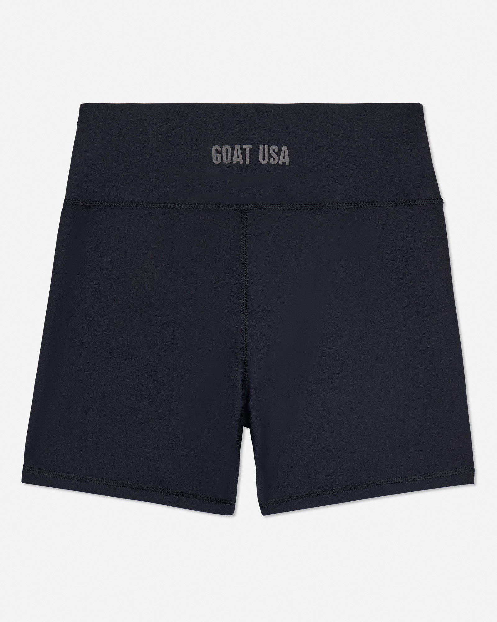 Black shorts with 'GOAT USA' waistband on a light gray background
