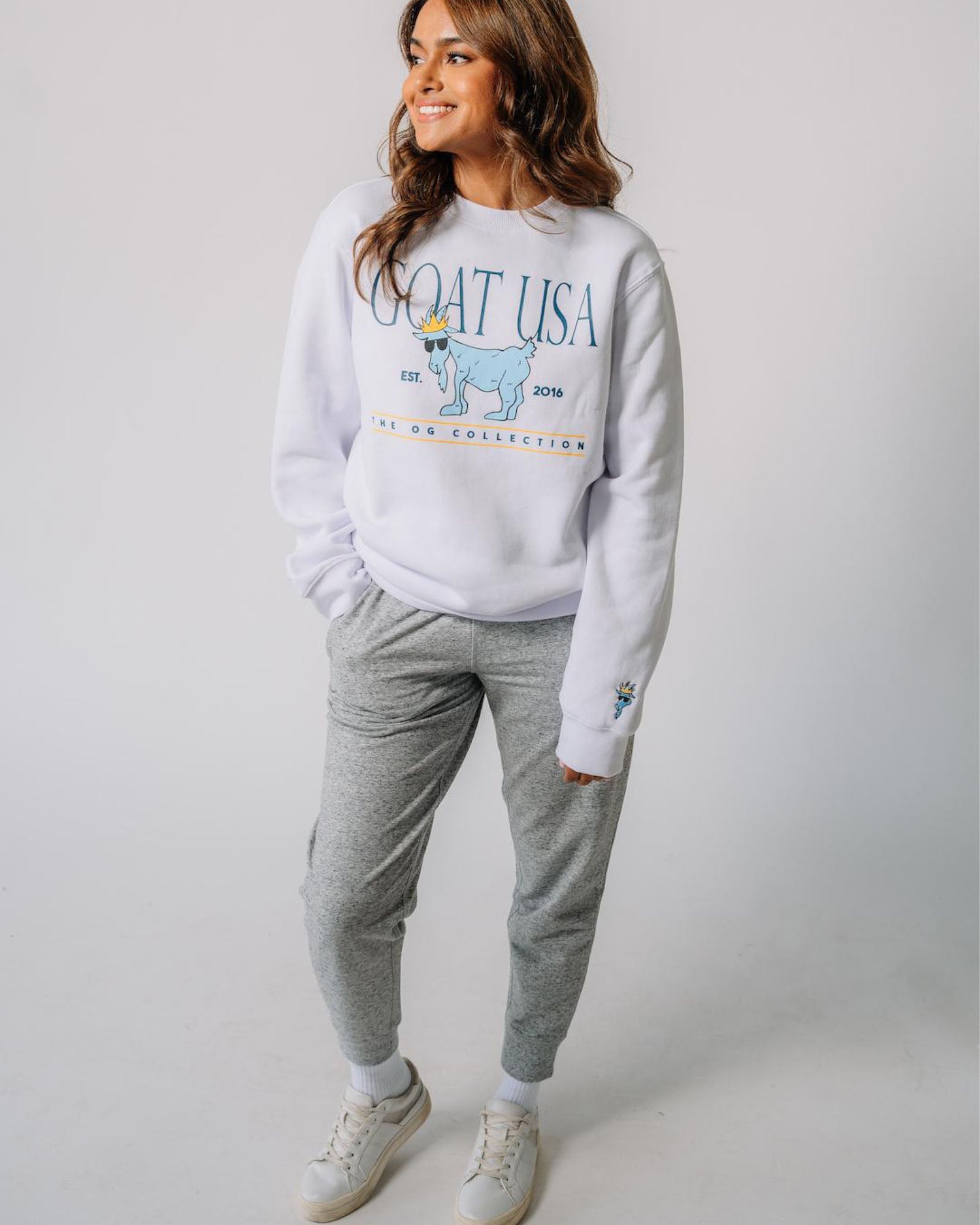 Model wearing light gray Women's Athletic Joggers#color_lt-gray