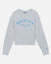 Light gray sweatshirt with blue text on a light gray background