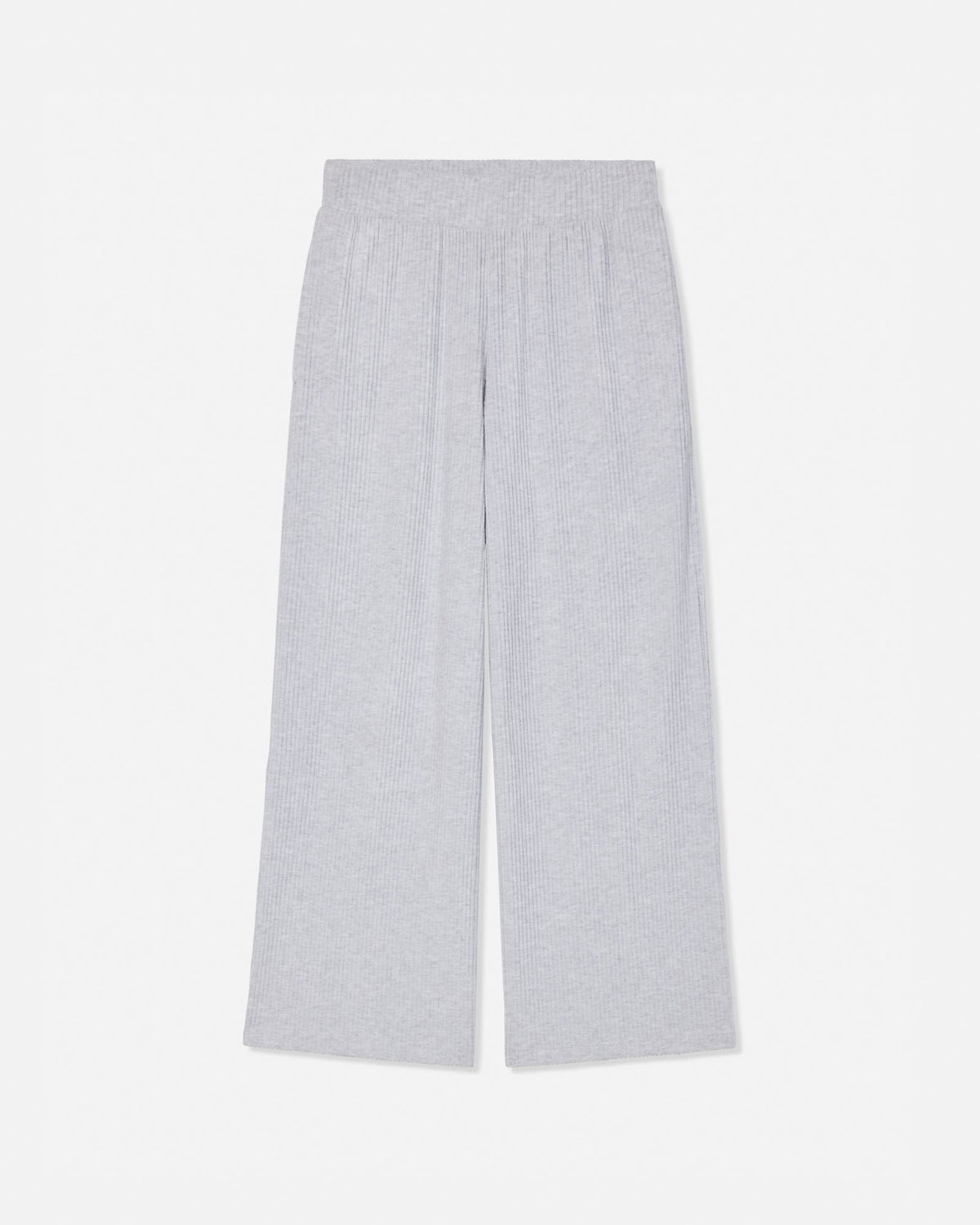 Light gray wide-leg cropped pants with an elastic waistband, shown flat against a white background.