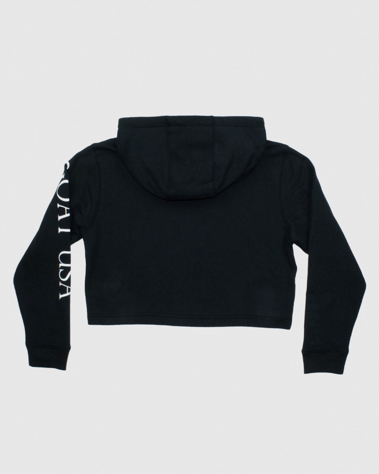 Back of black Women's OG Cropped Hooded Sweatshirt#color_black