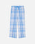 Blue plaid pants on a light gray background