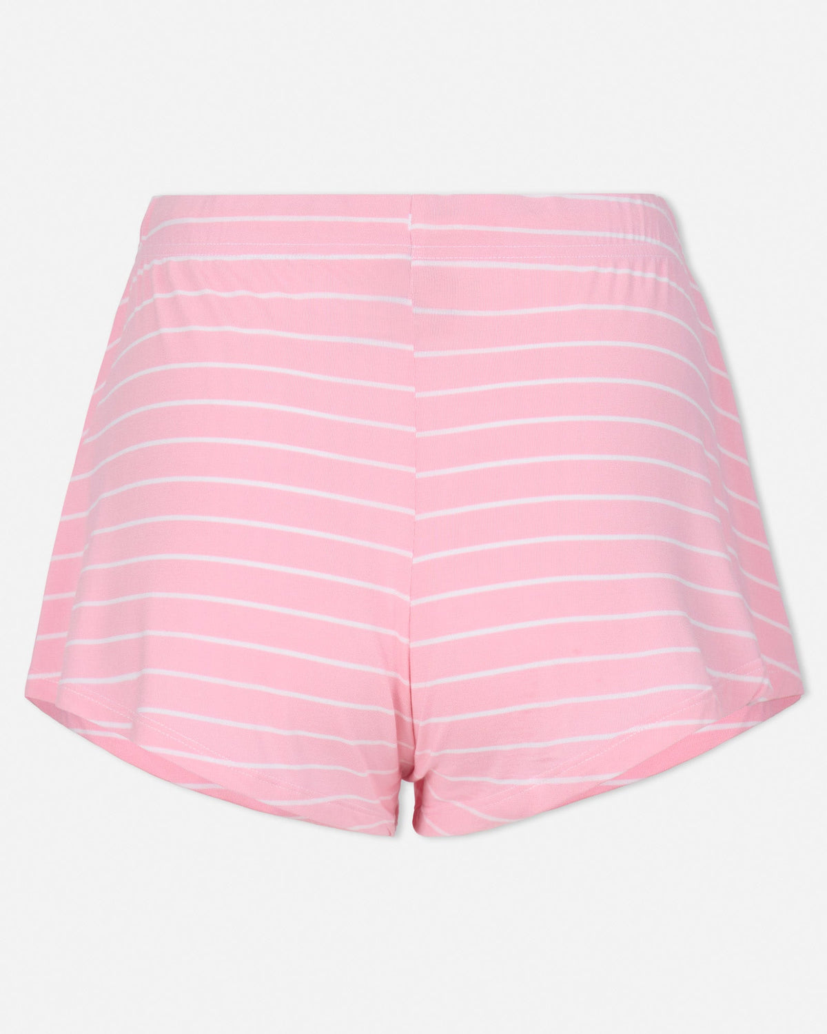 Back of pink striped pajama shorts