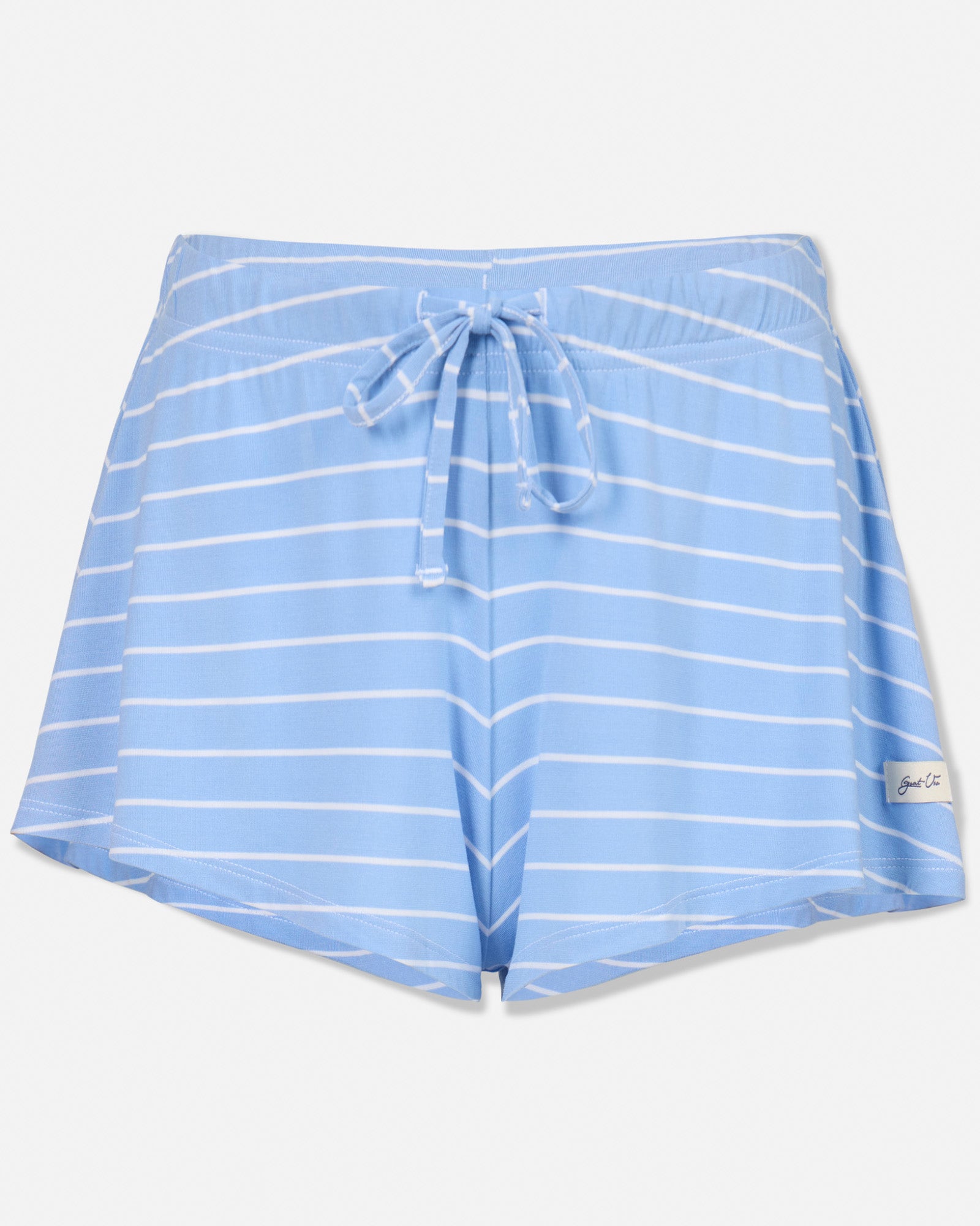 Front of blue striped pajama shorts#color_carolina-blue