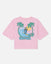 Pink t-shirt with a graphic of a goat surfing a wave, palm trees, and 'COAT USA' text on a white background.
