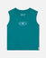 Teal tank top with a logo on a white background